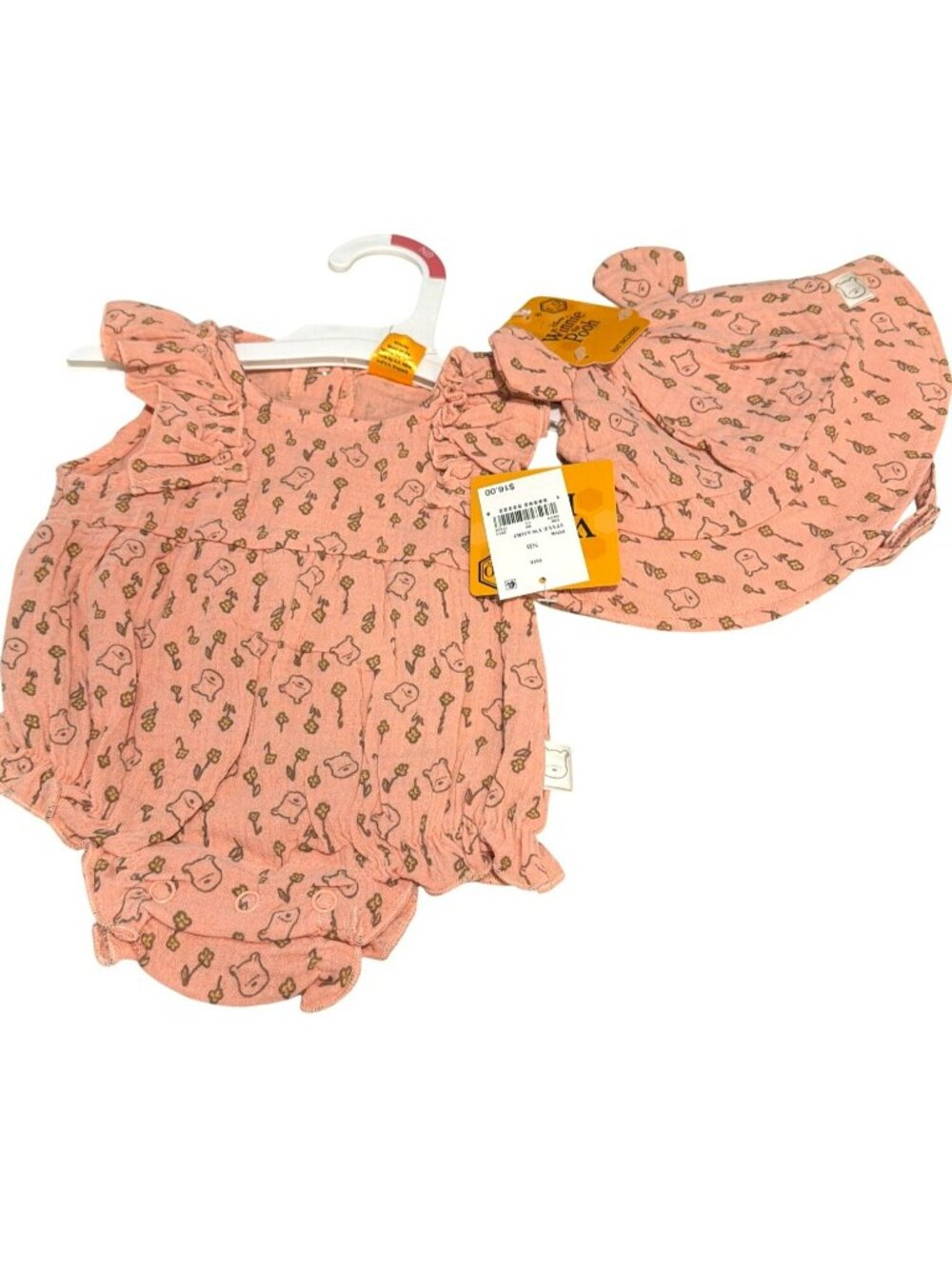 Disney Winnie The Pooh Newborn Pink Baby Romper & Hat Set New